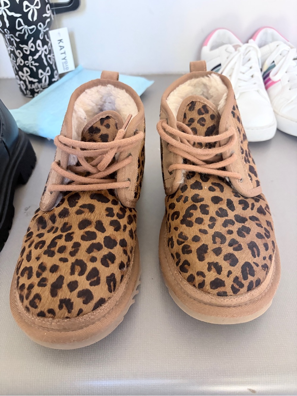 UGG Leopard Print Shearling-Lined Ankle Boots - Brown/Tan UGG Boots